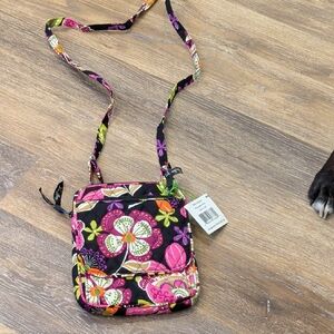 Vera Bradley Black Floral Quilted Crossbody with Pink, Green & Orange Accents
